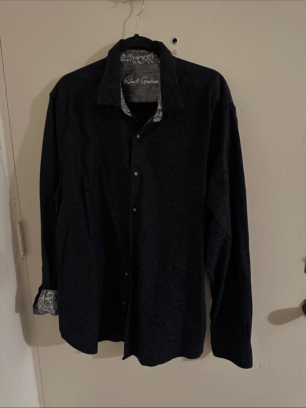 Robert Graham Men's Black Solid Classic Fit Cotton Dress Shirt Long Sleeve 2XL